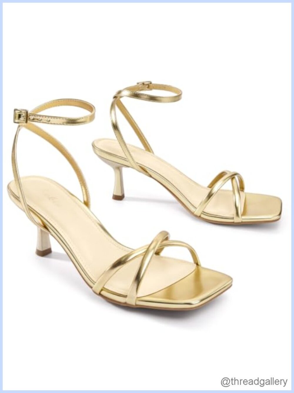 2.5 Inch Kitten Heel Strappy Sandals Square Toe Ankle Strap Faux Leather